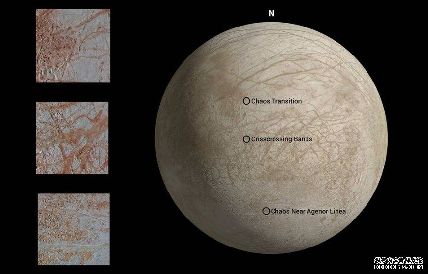 杏2系列最新重新处理的木卫二图像清晰地显示了“混沌地形”的细节